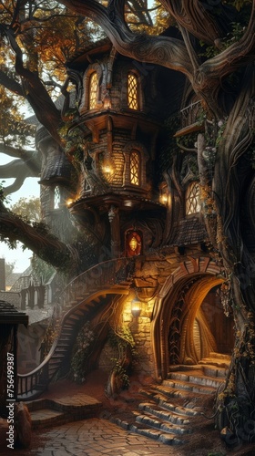 Elven city hidden inside an ancient tree