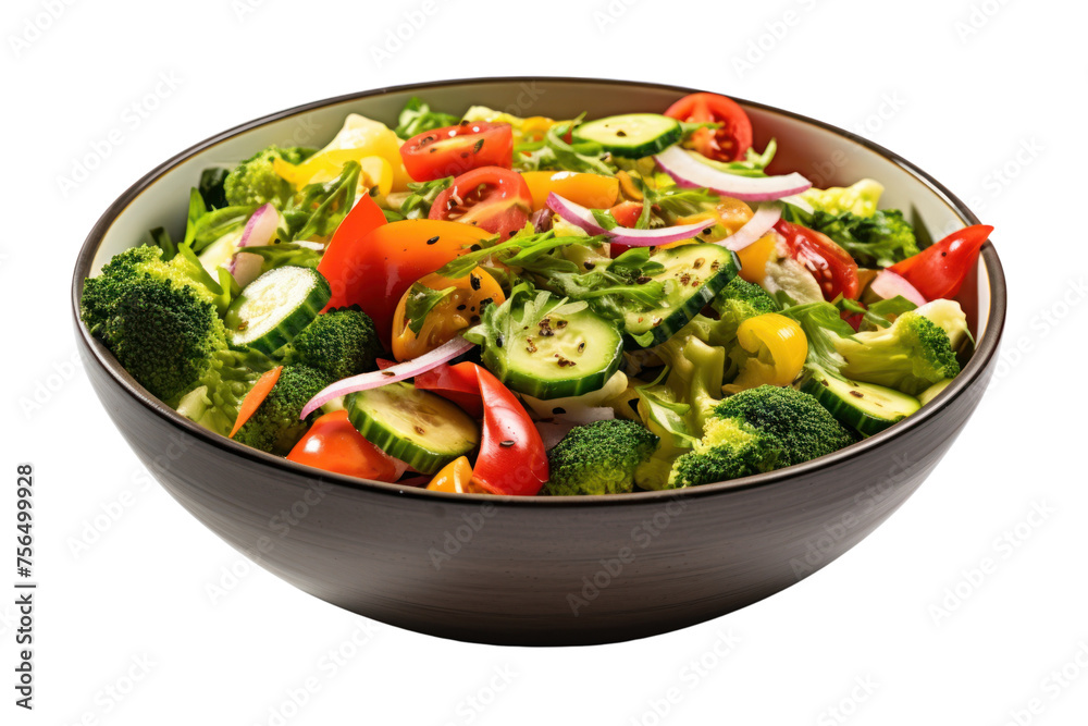 Mixed vegetable salad in bowl isolated on transparent background.