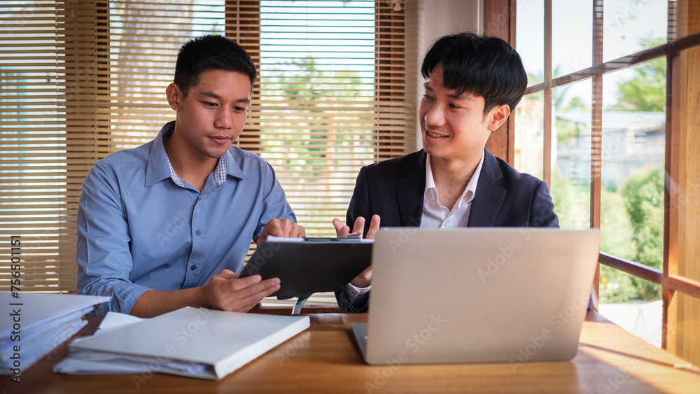 Businessman reading paper file financial report, tax invoice.