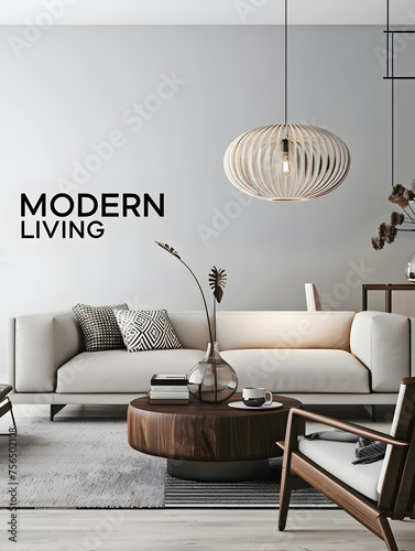 Modernes Wohnzimmer: Inspirierendes Wohnambiente mit Schriftzug 'Modern Living' an der Wand