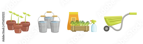 Garden Tool and Equipment for Plant Cultivation Vector Set