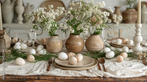 Floral Easter Brunch Table Setting with Elegant Details.