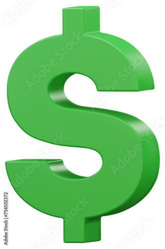 Green US dollar currency symbol isolated on background. Green dollar sign. 3D signs money currency sign. 3D png Illustration. photo