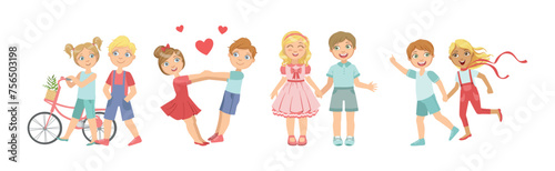 Happy Kid Couple Character in Love Feel Passion Vector Set