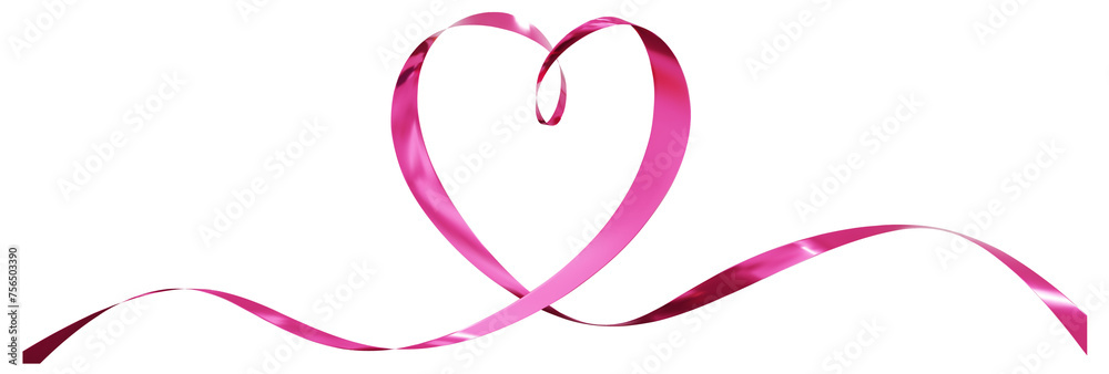 Obraz premium Pink ribbons heart isolated on background. Continuous ribbon line art drawing. Element for Valentine's day, mother's day wedding and print. 3D png illustration.