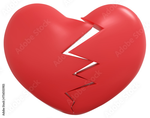 Tableau sur toile 3D front views Red broken heart isolated in background
