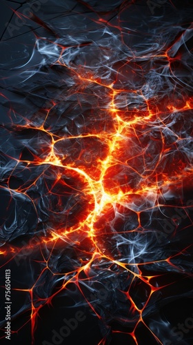 Red and blue abstract design resembling molten lava