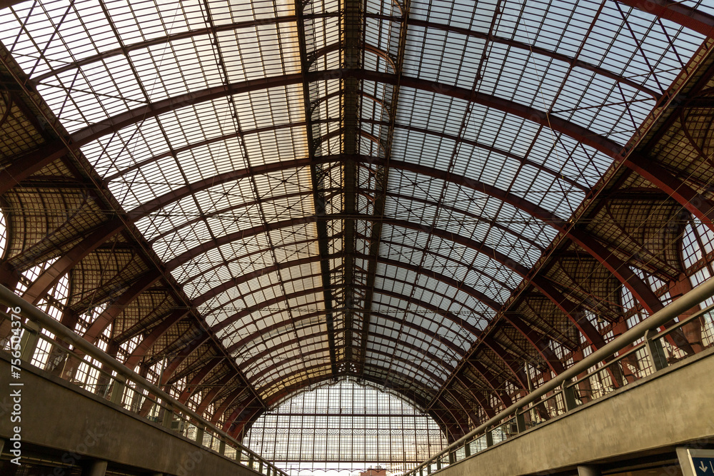 Antwerp, Belgium. 15 April 2023. Central Station roof Antwerp, The richly applied with the highest point being the 75 meter high dome.