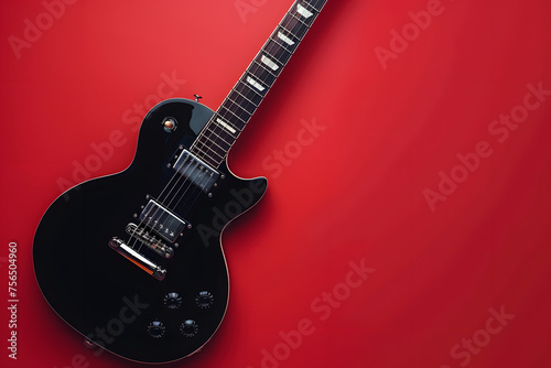 sleek electric guitar, isolated on a vibrant red background, representing music passion and rock culture