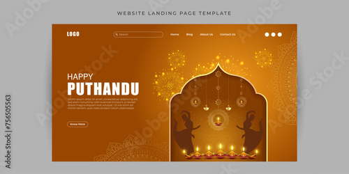 Vector illustration of Happy Puthandu Website landing page banner Template