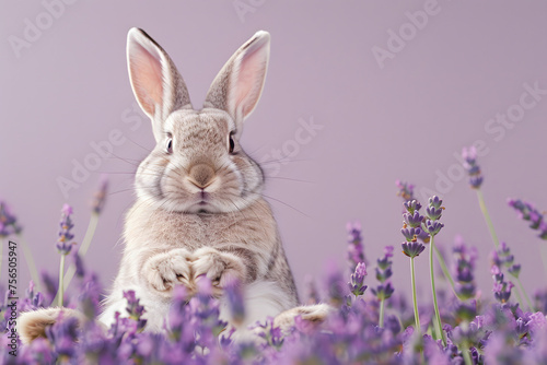 Easter Bunny practicing yoga in a peaceful pose  isolated on a serene lavender background  blending relaxation with Easter joy