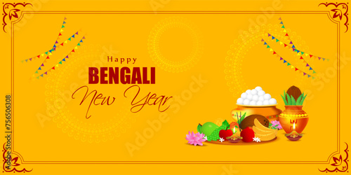 Vector illustration of Happy Bengali New Year social media feed template