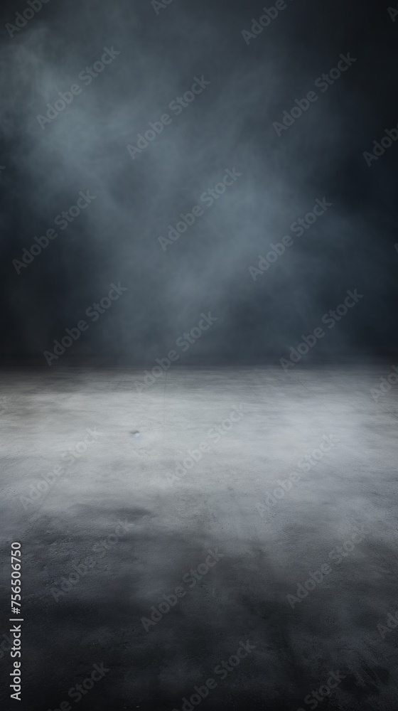 The texture is made of grey concrete floor and white smoke. Background for Advertising, Product Presentation, Text, Copy space.
