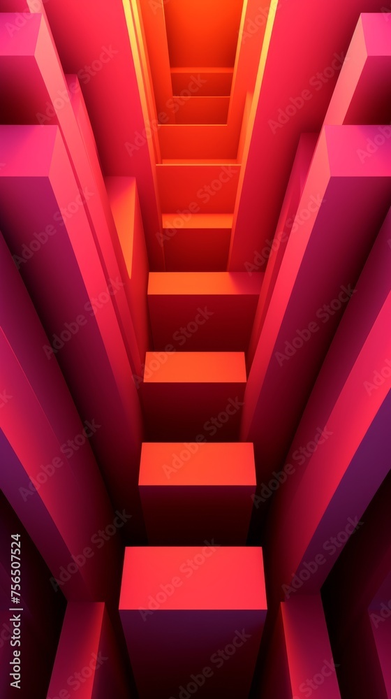 Orange and red abstract geometric background. Vertical orientation. Neon rectangle boxes - obrazy, fototapety, plakaty 