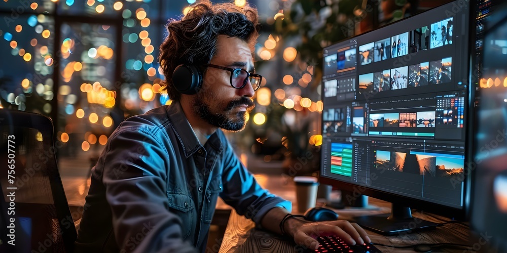 Creative Person Editing Photos on Computer in a Well-Lit Office. Concept Photo Editing, Creative Work, Well-Lit Office, Artistic Process, Computer Skills