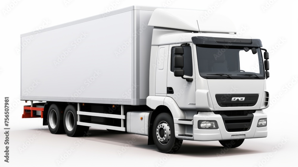 White large truck isolated on white background. White Delivery Truck Side View. for advertisement