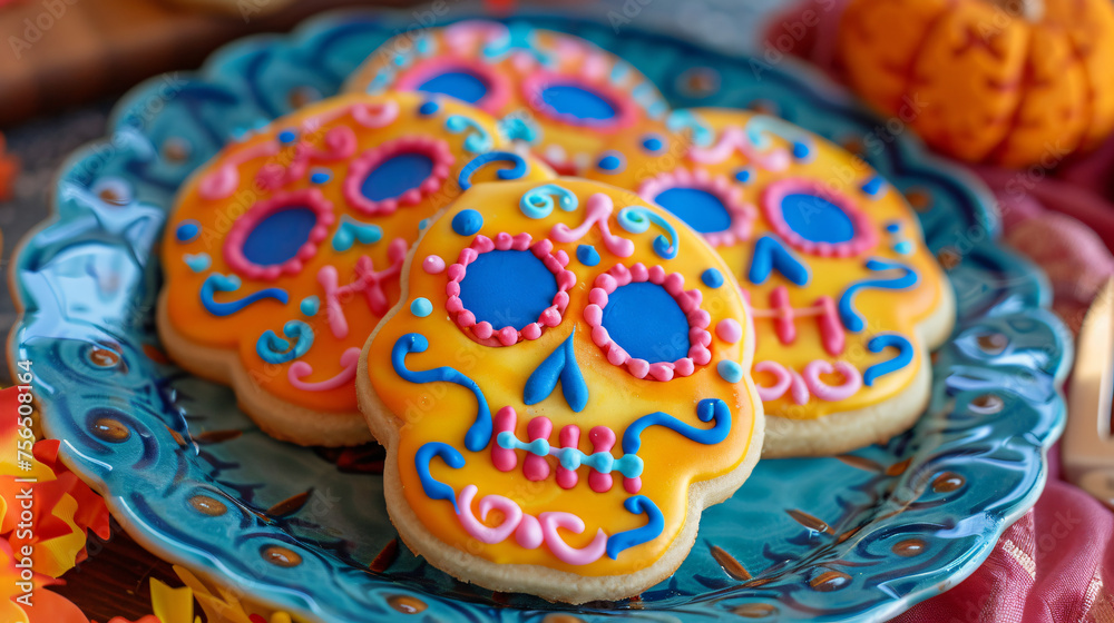 Plate of Colorful Day of Dead Sugar Cookies