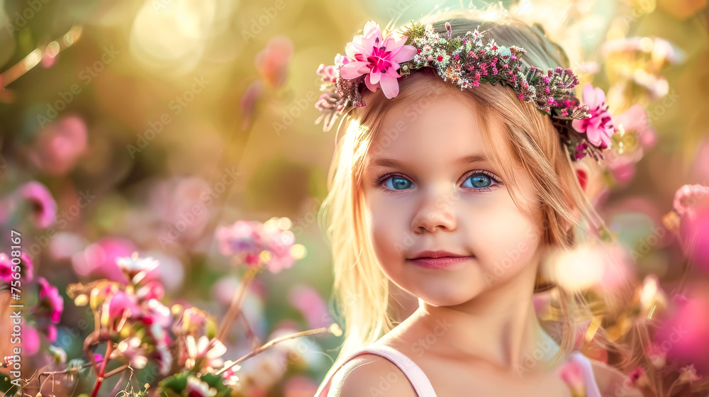 Enchanted child in floral wonderland Enchanted child in floral wonderland
