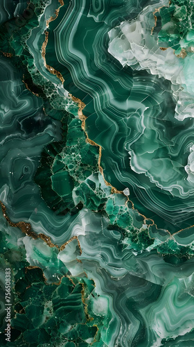 Blue green marble background and golden waves. Wallpaper minimalism with blue jade vibes. High-resolution