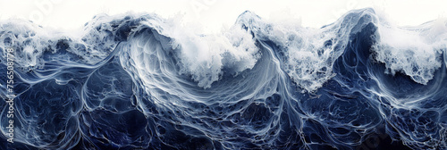 dark blue white rough sea wave watercolor on white backgground, waves with deep blue and white colors,