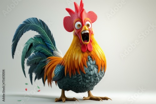 The rooster is isolated on a white background. 3d illustration photo
