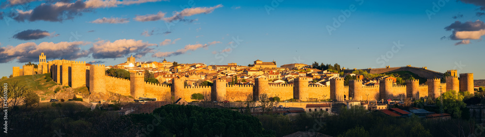 Beautiful sunset over the walled city of Avila. Spain.