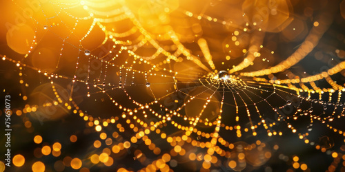 Glistening spider web with water droplets illuminated by the bright sun on a sunny day © SHOTPRIME STUDIO