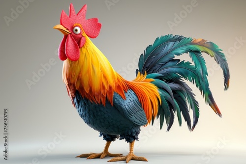 The rooster is isolated on a white background. 3d illustration © Александр Лобач