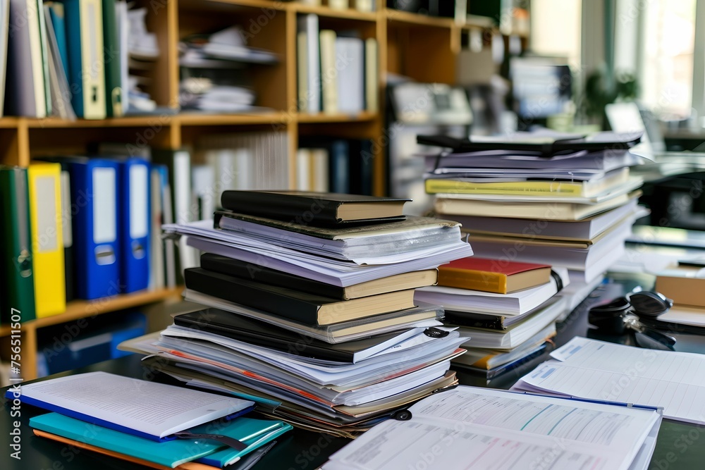 Tidy Books and Documents on Contemporary Desk, tidy arrangement, contemporary office, professional, workspace setup Tidy Books and Documents on Contemporary Desk, tidy arrangement, contemporary office, professional, workspace setup