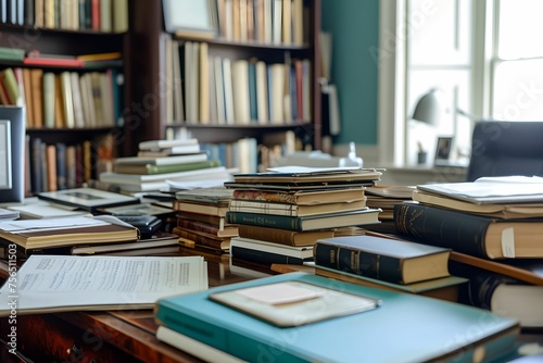 Tidy Books and Documents on Contemporary Desk, tidy arrangement, contemporary office, professional, workspace setup