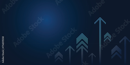 Upward arrows on a blue background, growth arrows, concept of business growth, investments, profit and money. Vector illustration. photo