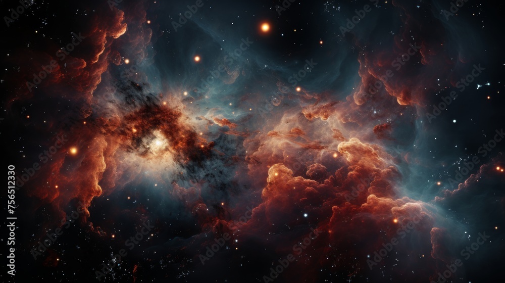 Ethereal view of galaxy with nebulous clouds and star clusters in outer space - obrazy, fototapety, plakaty 