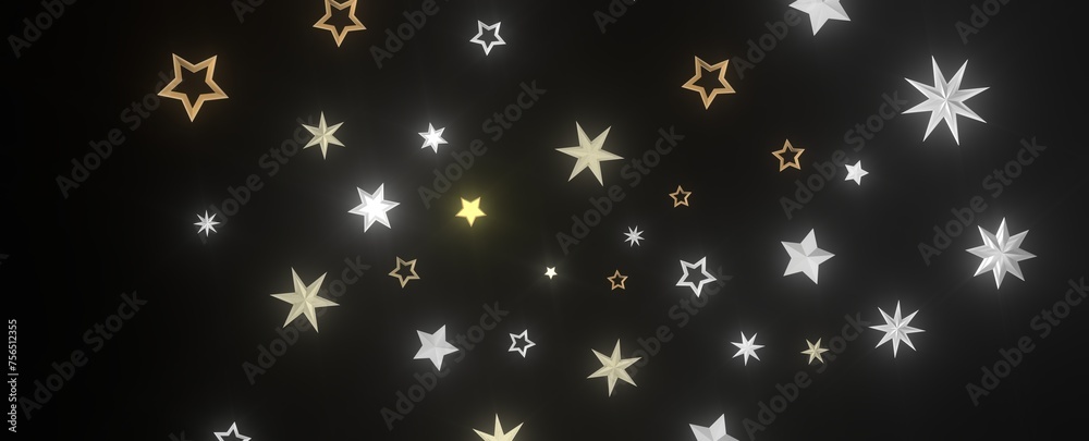 Holiday Stardust Rain: Brilliant 3D Illustration Showcasing Descending Christmas Stars Holiday Stardust Rain: Brilliant 3D Illustration Showcasing Descending Christmas Stars