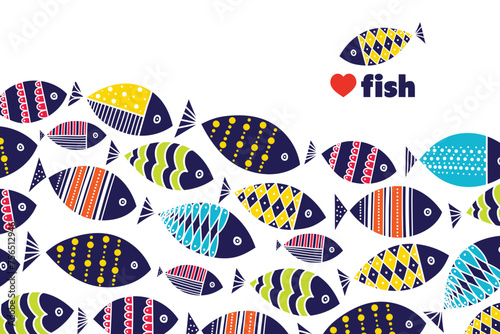Cute line fish. Vector sea poster. Undersea.