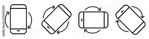 Rotate the mobile phone icon, made in a linear style. A simple black-style device for apps and website, vector
