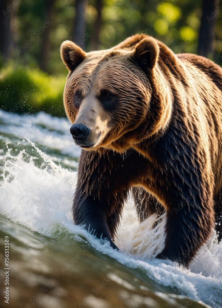 Obraz premium brown bear in water