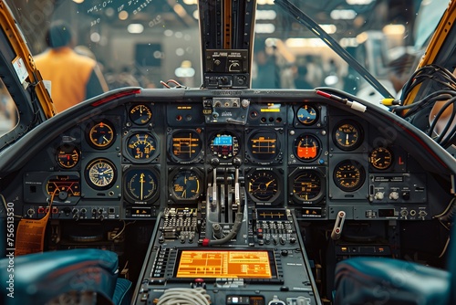 Detailed cockpit view showcasing airplane instruments and calibration tools photo