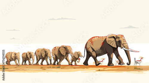 A wise old elephant leading a procession of various