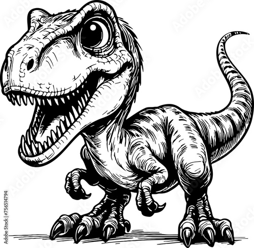 a velociraptor with an open toothy mouth stands with its tail raised vector art drawing