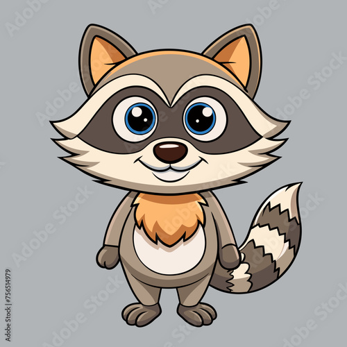 Raccoon, beast, pet, cartoon, pretty, cute, draw, vector, illustration
