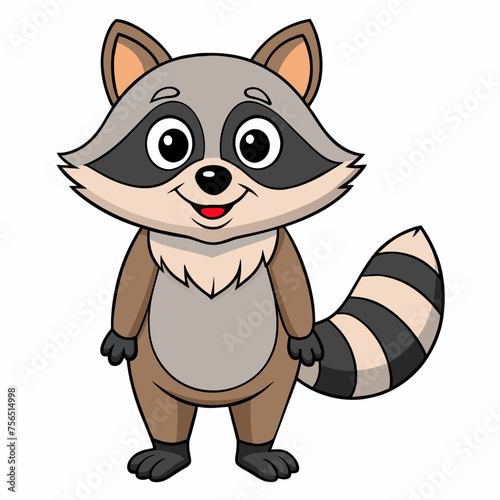 Raccoon, beast, pet, cartoon, pretty, cute, draw, vector, illustration