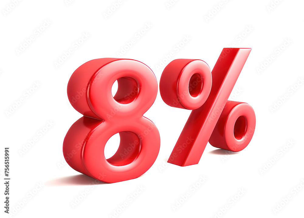 8 % Text number 8 percent. on a white background. with clipping path 8 % Text number 8 percent. on a white background. with clipping path