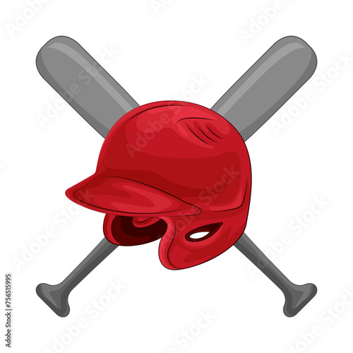 Illustration of baseball bat with baseball helmet 