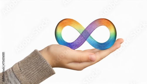 Empowering Diversity: Child's Hand Holding Autism Infinity Rainbow Symbol"