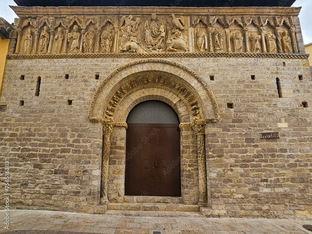 Romanesque facade of the church of Santiago in Carrion de los Condes, province of Palencia