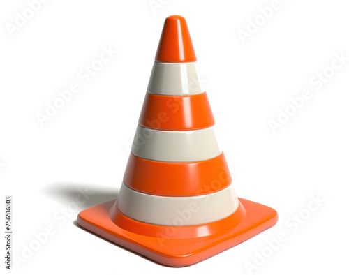 Orange traffic cone, a familiar safety symbol on roads, stands out against a clean white background. with clipping path.