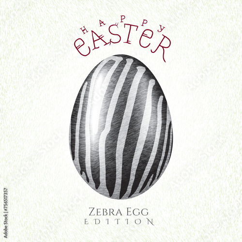 Happy Easter Animal Skin Style Comic Concept with Zebra Skin Texture Easter Egg and Hand Drawn Logo Lettering - Brown and Beige on Green Background - Mixed Graphic Design