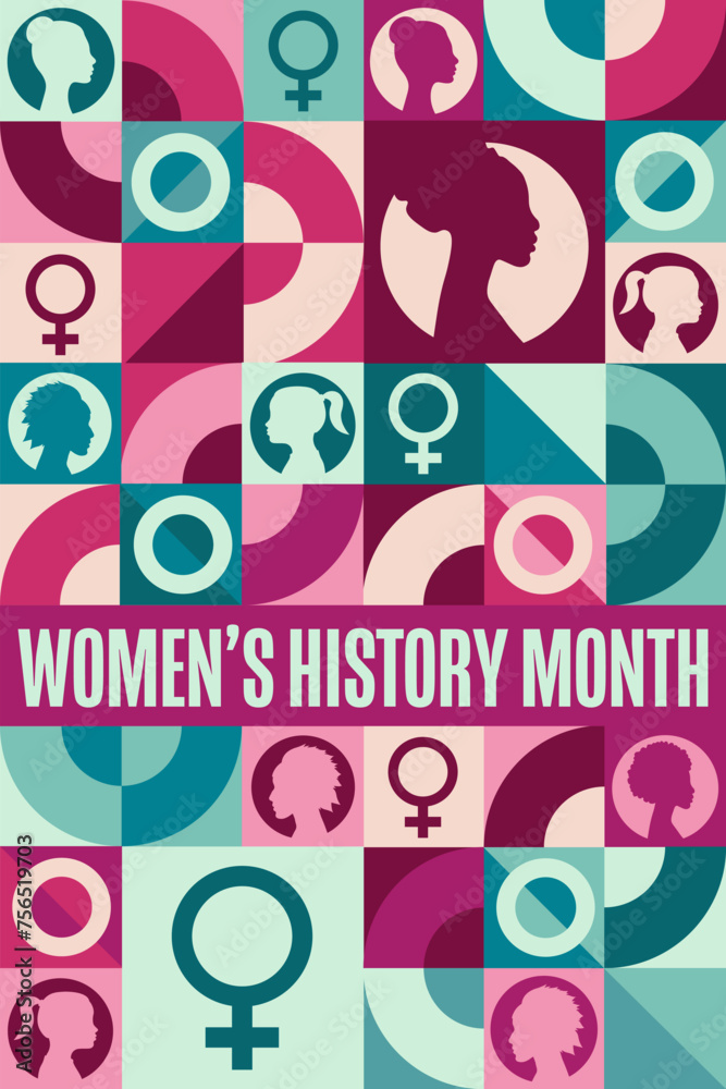 March is National Women’s History Month. Holiday concept. Template for background, banner, card, poster with text inscription. Vector EPS10 illustration. March is National Women’s History Month. Holiday concept. Template for background, banner, card, poster with text inscription. Vector EPS10 illustration.