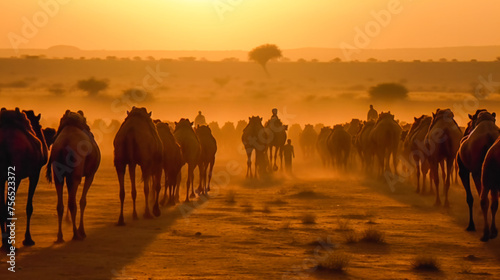 Desert Treks. A Caravan of Camels. Generative AI