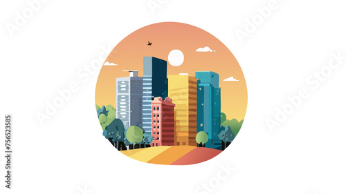 illustrazione di paesaggio cittadino con alti edifici e costruzioni